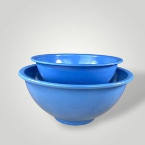 1950s Plastics Manufacturing Co Blue Mixing Bowls Set of 2 Unmarked Texas Ware